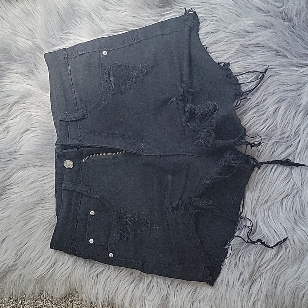 Black Distressed Jean Shorts